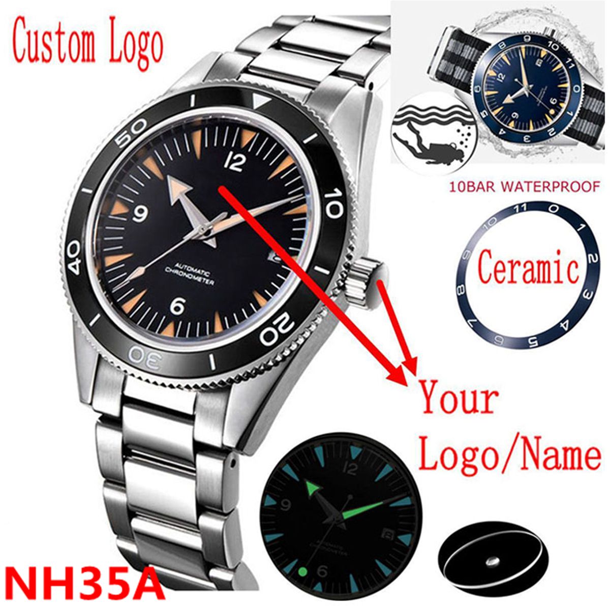 Luxury Watch Price - Custom Logo NH35 Movement Watch 10bars