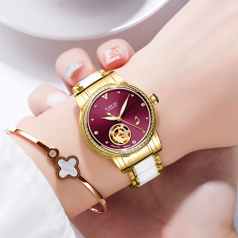 MIGE Ladies Skeleton Auto Watc - Luxury Watch White recension och pris