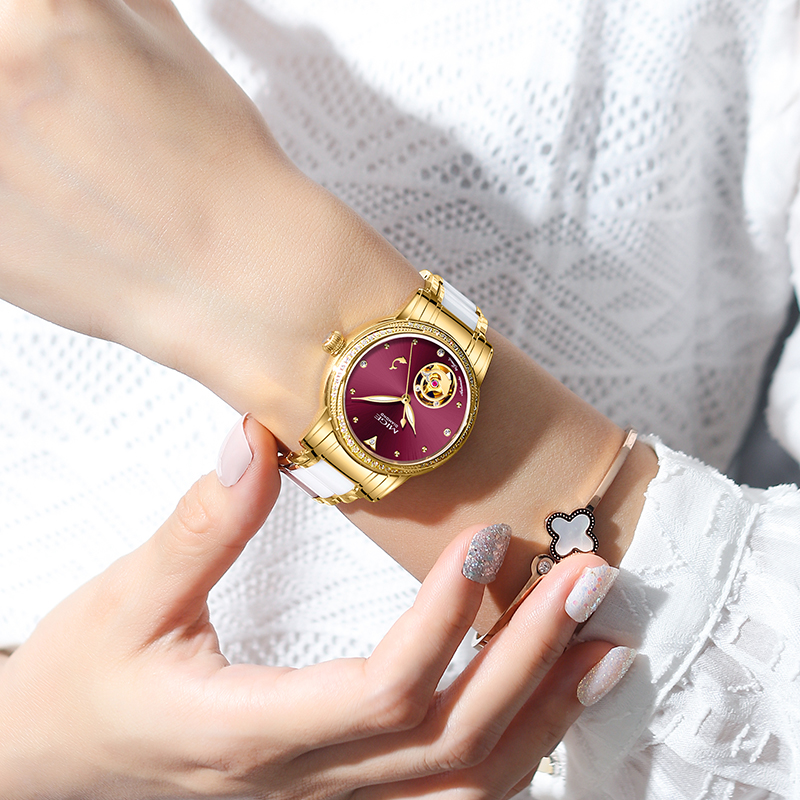 MIGE Ladies Skeleton Auto Watc - Luxury Watch White recension och pris