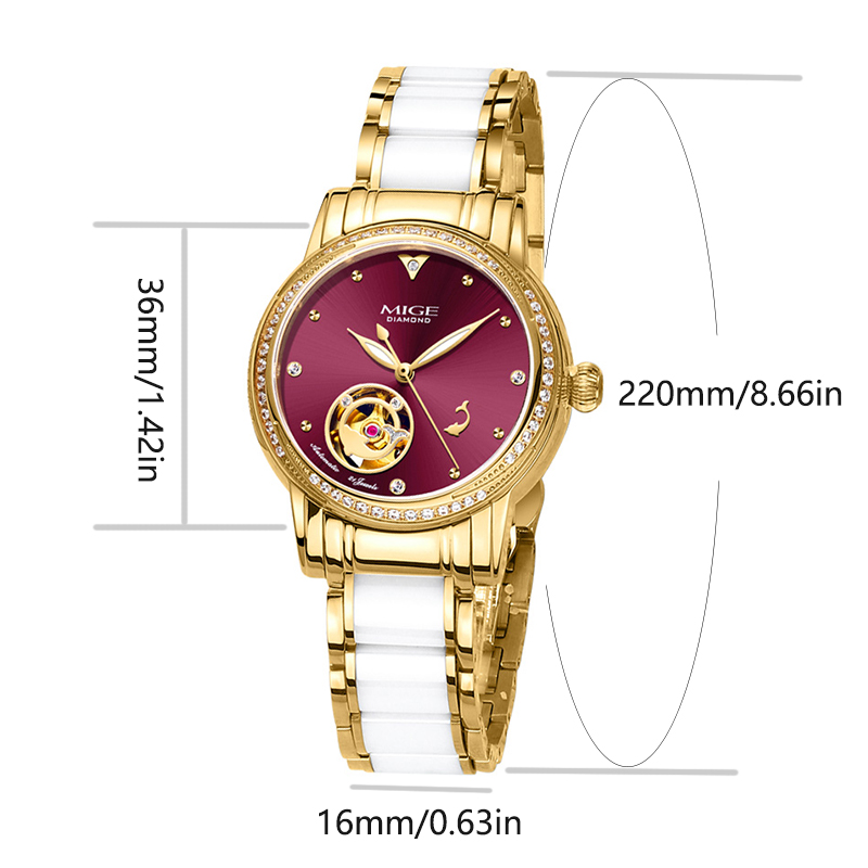MIGE Ladies Skeleton Auto Watc - Luxury Watch White recension och pris